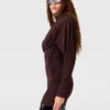 Pleated High-Neck Long-Sleeve Mini Dress Pleated High-Neck Long-Sleeve Mini Dress