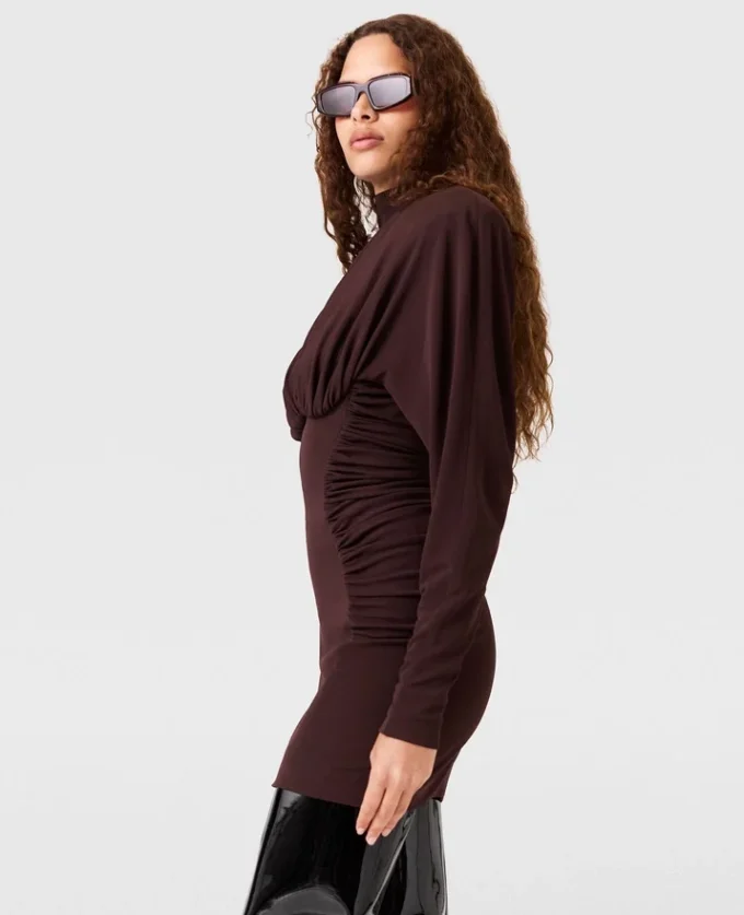 Pleated High-Neck Long-Sleeve Mini Dress Pleated High-Neck Long-Sleeve Mini Dress