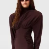 Pleated High-Neck Long-Sleeve Mini Dress Pleated High-Neck Long-Sleeve Mini Dress