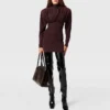 Pleated High-Neck Long-Sleeve Mini Dress Pleated High-Neck Long-Sleeve Mini Dress