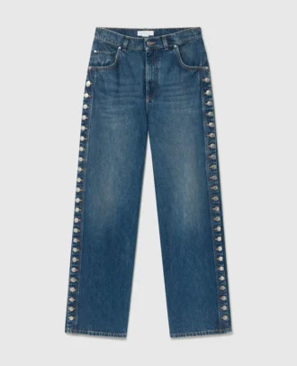 Popper-Studded Straight-Leg Jeans