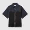 Satin Panel Short-Sleeve Denim Shirt Satin Panel Short-Sleeve Denim Shirt
