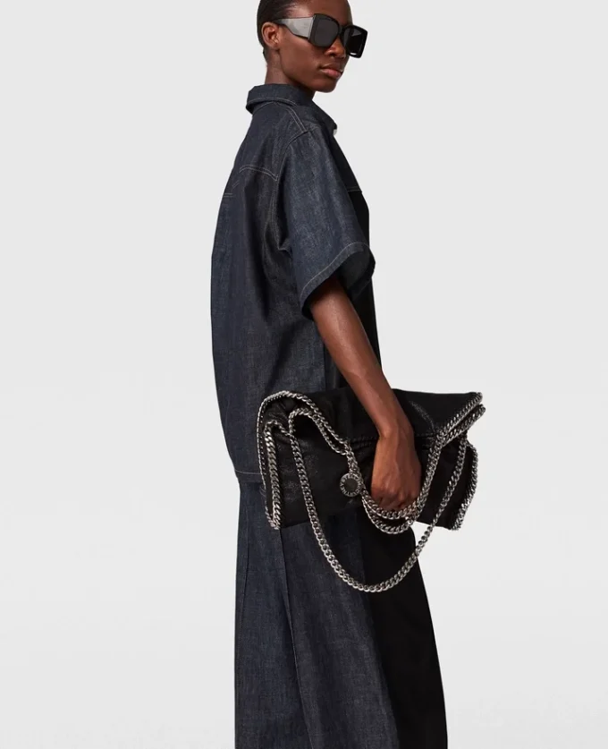 Satin Panel Short-Sleeve Denim Shirt Satin Panel Short-Sleeve Denim Shirt