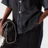 Satin Panel Short-Sleeve Denim Shirt Satin Panel Short-Sleeve Denim Shirt