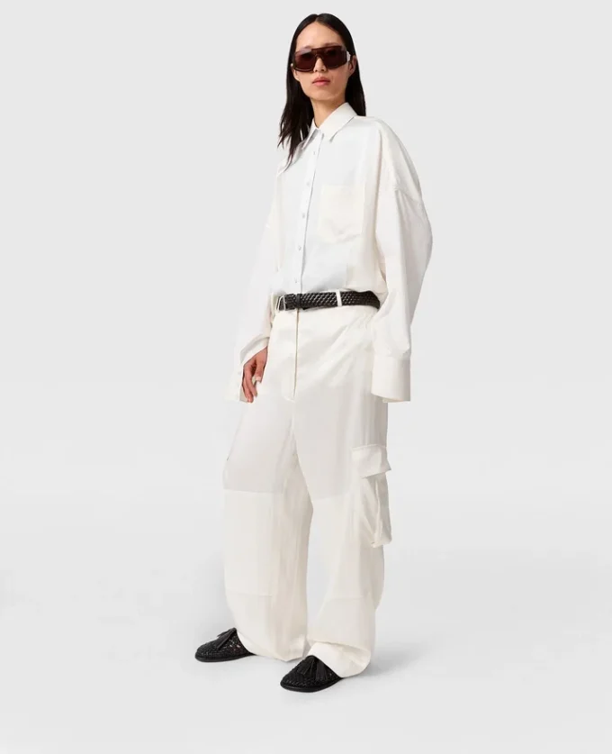 Satin Paneled Slouchy Cargo Pants Satin Paneled Slouchy Cargo Pants