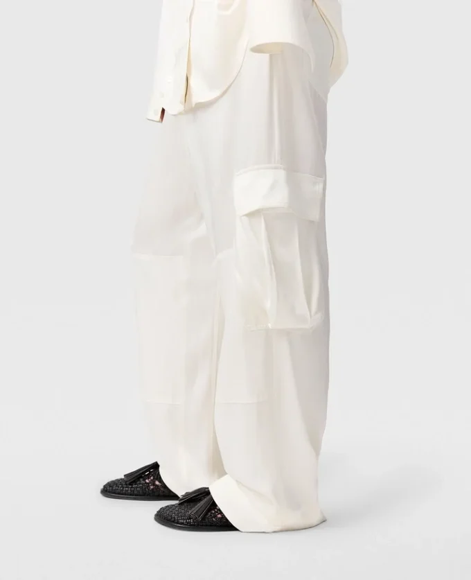 Satin Paneled Slouchy Cargo Pants Satin Paneled Slouchy Cargo Pants