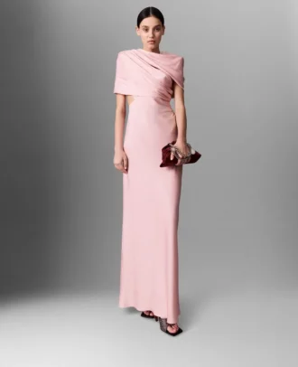 Satin Wrapped Short-Sleeve Maxi Dress