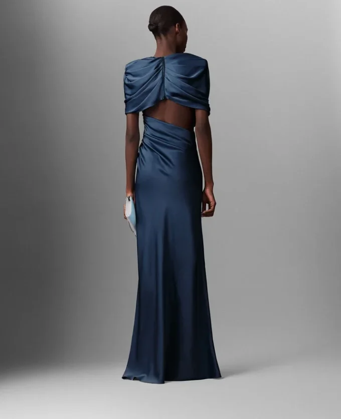Satin Wrapped Short-Sleeve Maxi Dress Satin Wrapped Short-Sleeve Maxi Dress