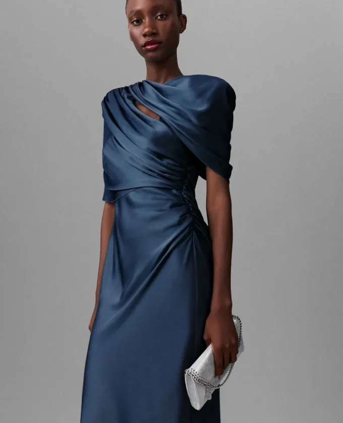 Satin Wrapped Short-Sleeve Maxi Dress Satin Wrapped Short-Sleeve Maxi Dress