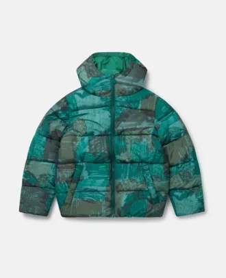 Scribble Print Hooded Puffer Coat