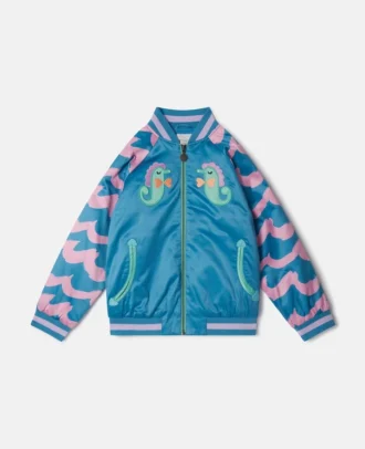 Seahorse Embroidery Satin Bomber Jacket Seahorse Embroidery Satin Bomber Jacket