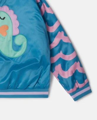 Seahorse Embroidery Satin Bomber Jacket Seahorse Embroidery Satin Bomber Jacket
