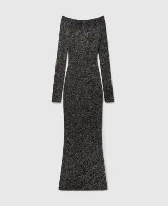 Sequin Off-Shoulder Floor-Length Dress