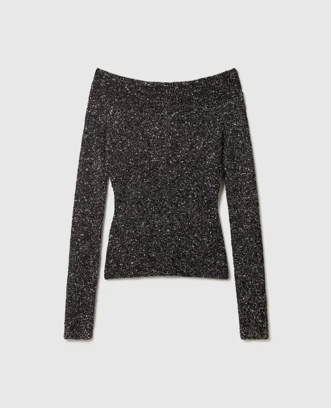 Sequin Off-Shoulder Sweater Sequin Off-Shoulder Sweater