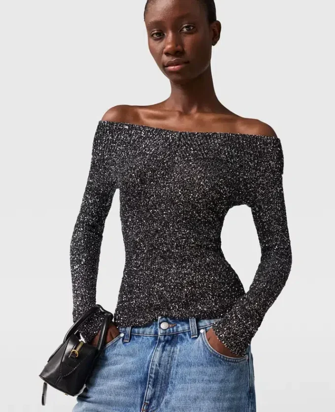 Sequin Off-Shoulder Sweater Sequin Off-Shoulder Sweater