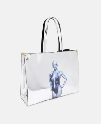 Sexy Robot Graphic Mirrored Chrome-Effect Tote Bag
