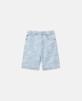 Shark Print Denim Shorts