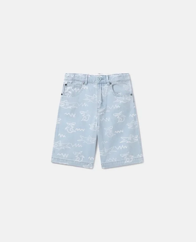 Shark Print Denim Shorts Shark Print Denim Shorts