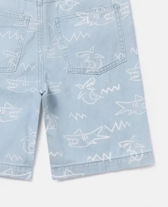 Shark Print Denim Shorts