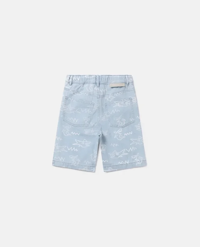 Shark Print Denim Shorts Shark Print Denim Shorts