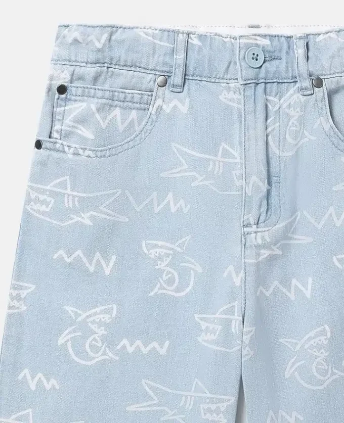 Shark Print Denim Shorts Shark Print Denim Shorts
