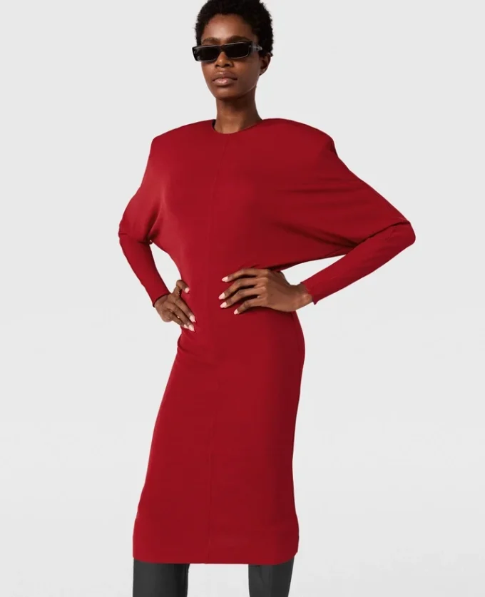 Shoulder Pad Long-Sleeved Midi Dress Shoulder Pad Long-Sleeved Midi Dress