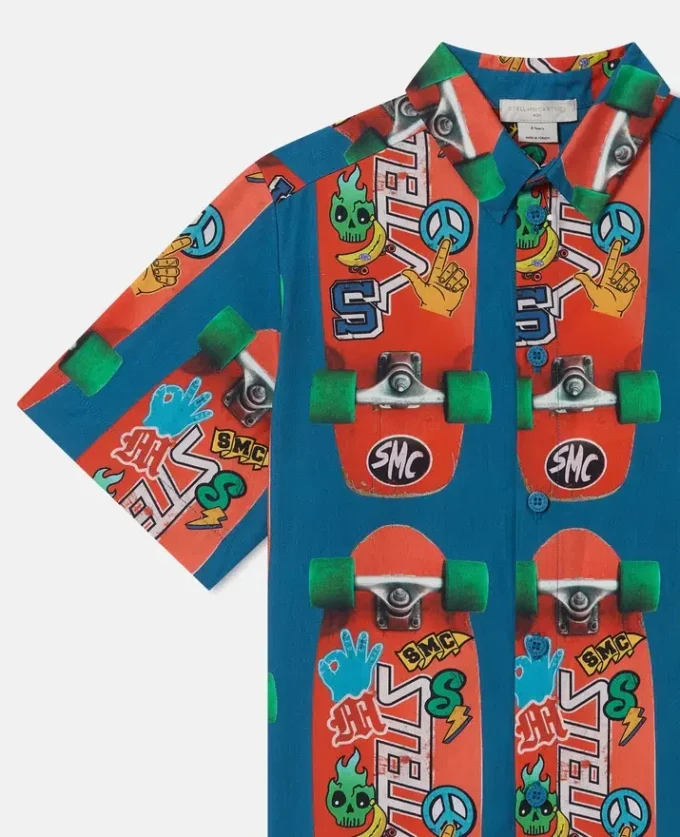 Skateboard Print Short-Sleeve Shirt