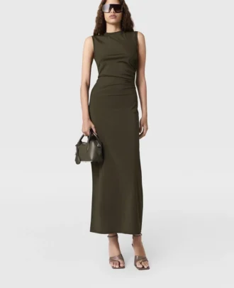 Sleeveless Crewneck Twist Mesh Midi Dress