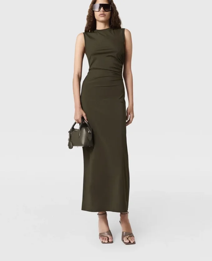 Sleeveless Crewneck Twist Mesh Midi Dress Sleeveless Crewneck Twist Mesh Midi Dress