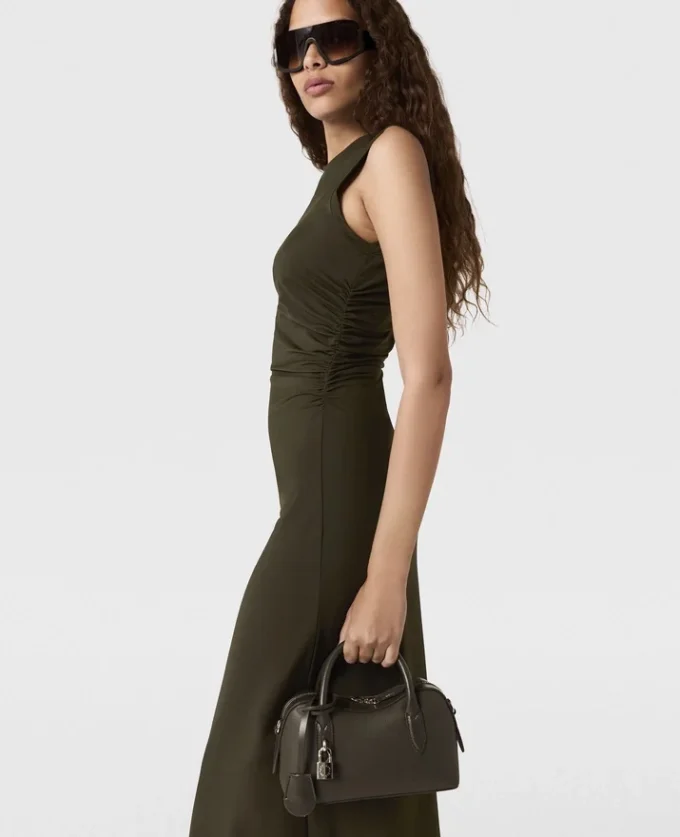 Sleeveless Crewneck Twist Mesh Midi Dress Sleeveless Crewneck Twist Mesh Midi Dress