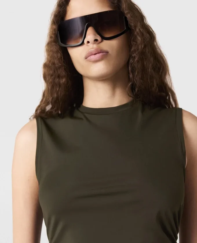 Sleeveless Crewneck Twist Mesh Midi Dress Sleeveless Crewneck Twist Mesh Midi Dress
