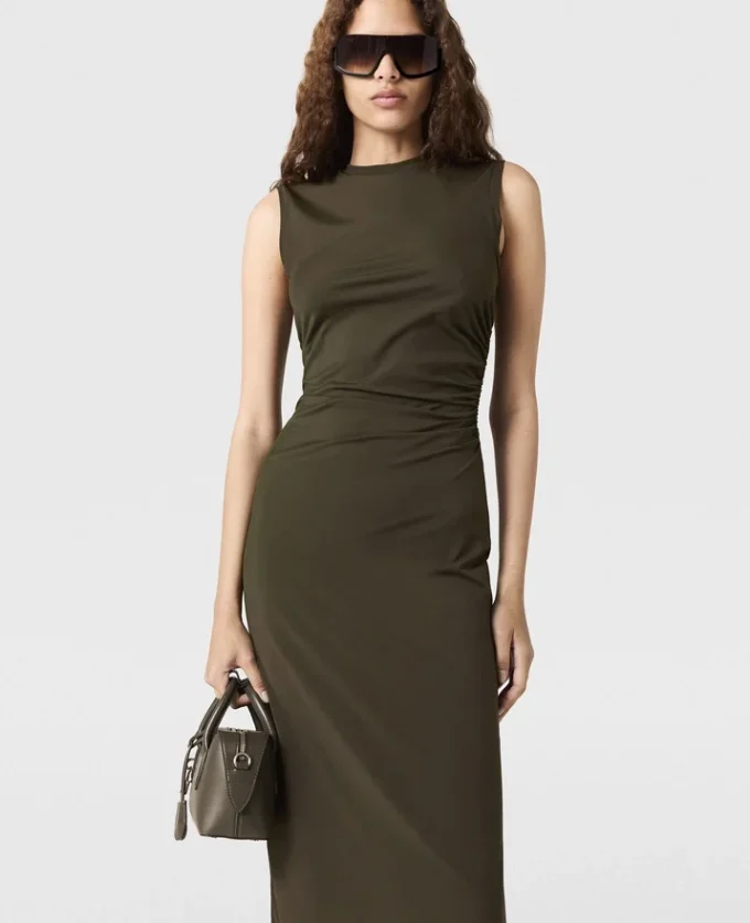 Sleeveless Crewneck Twist Mesh Midi Dress Sleeveless Crewneck Twist Mesh Midi Dress