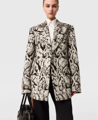 Slim-Fit Double-Breasted Cloud Leopard Blazer Slim-Fit Double-Breasted Cloud Leopard Blazer
