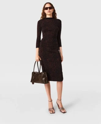 Snake Print Knit Midi Skirt