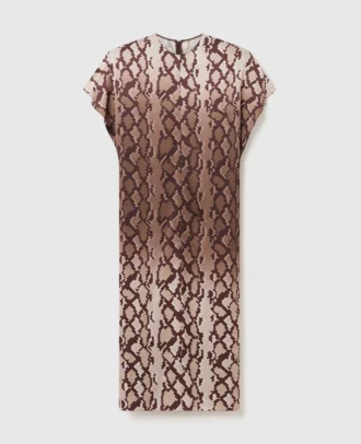 Snake Print Shoulder Pad Midi Dress