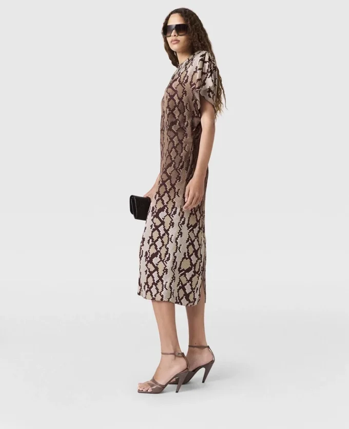 Snake Print Shoulder Pad Midi Dress Snake Print Shoulder Pad Midi Dress