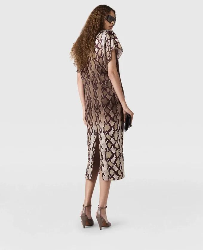 Snake Print Shoulder Pad Midi Dress Snake Print Shoulder Pad Midi Dress