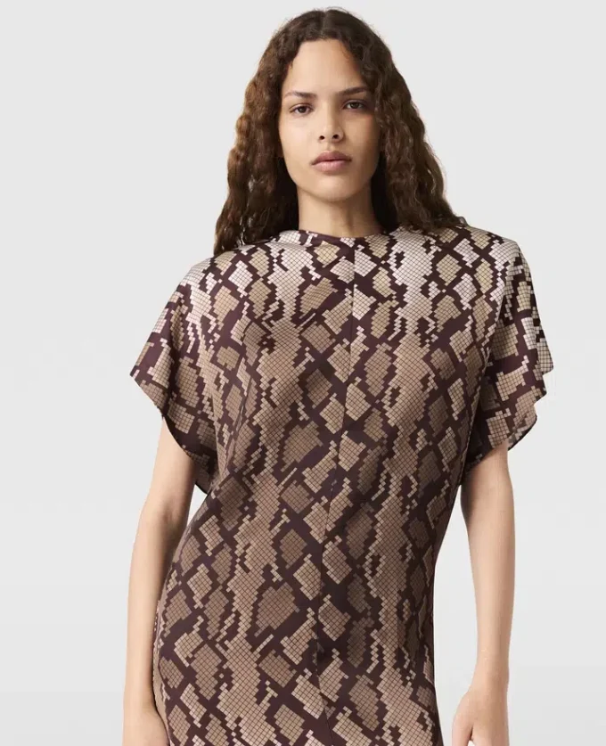 Snake Print Shoulder Pad Midi Dress Snake Print Shoulder Pad Midi Dress