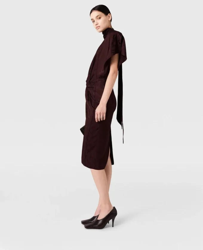 Snake Print Shoulder Pad Twist Midi Dress Snake Print Shoulder Pad Twist Midi Dress