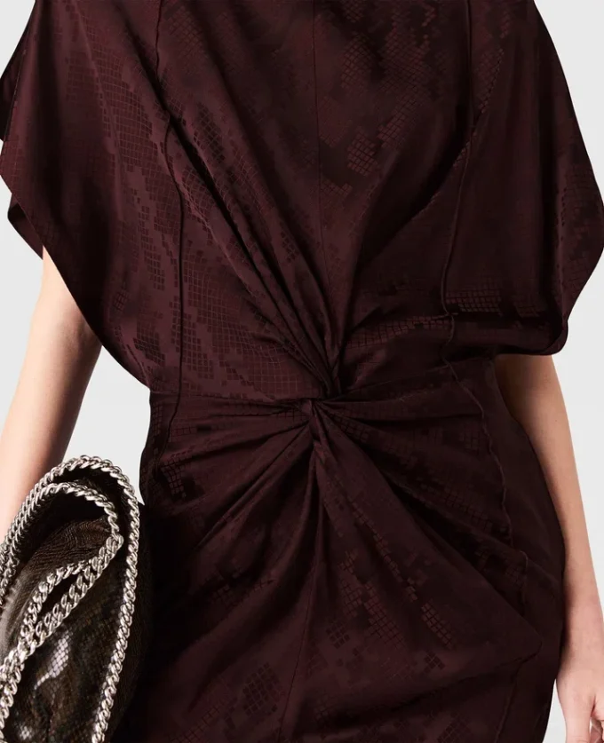 Snake Print Shoulder Pad Twist Midi Dress Snake Print Shoulder Pad Twist Midi Dress