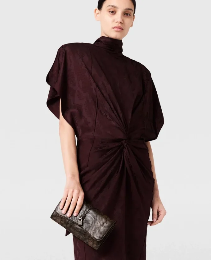 Snake Print Shoulder Pad Twist Midi Dress Snake Print Shoulder Pad Twist Midi Dress