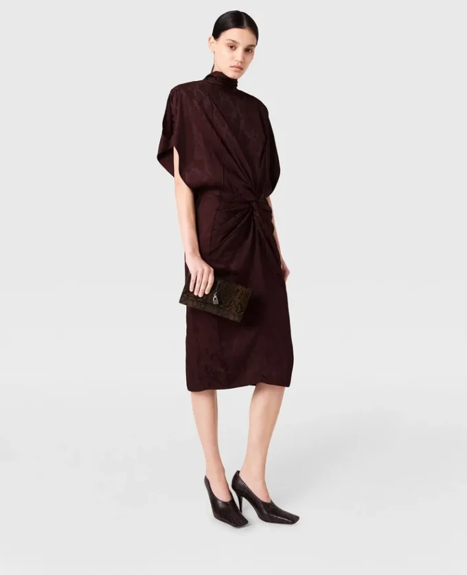 Snake Print Shoulder Pad Twist Midi Dress Snake Print Shoulder Pad Twist Midi Dress