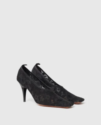 Square-Toe Lace Stiletto Pumps