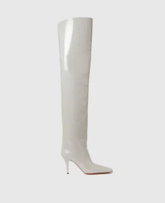 Square-Toe Patent Thigh-High Stiletto Boots