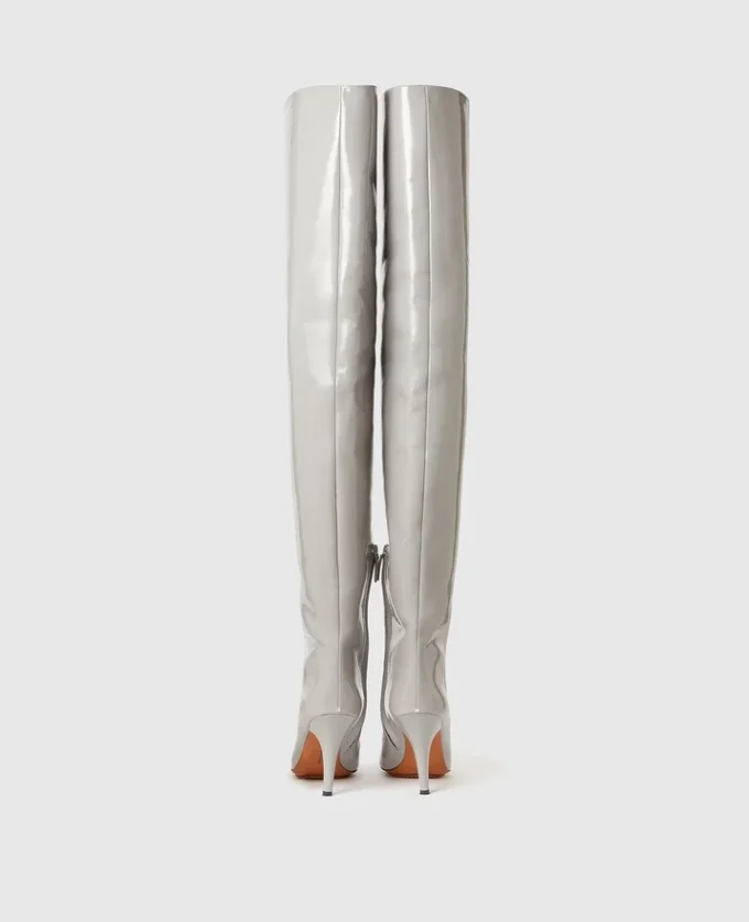 Square-Toe Patent Thigh-High Stiletto Boots Square-Toe Patent Thigh-High Stiletto Boots