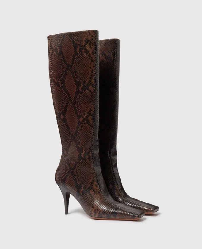 Square-Toe Snake Knee-High Stiletto Boots Square-Toe Snake Knee-High Stiletto Boots