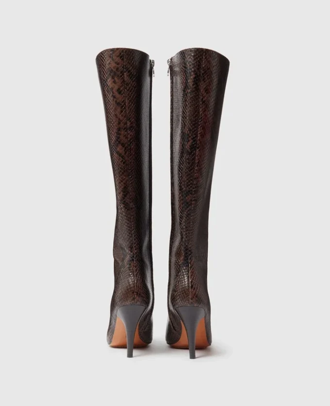 Square-Toe Snake Knee-High Stiletto Boots Square-Toe Snake Knee-High Stiletto Boots