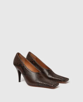 Square-Toe Snake Stiletto Pumps