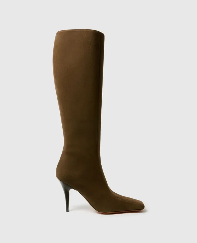 Square-Toe Suede Knee-High Stiletto Boots Square-Toe Suede Knee-High Stiletto Boots