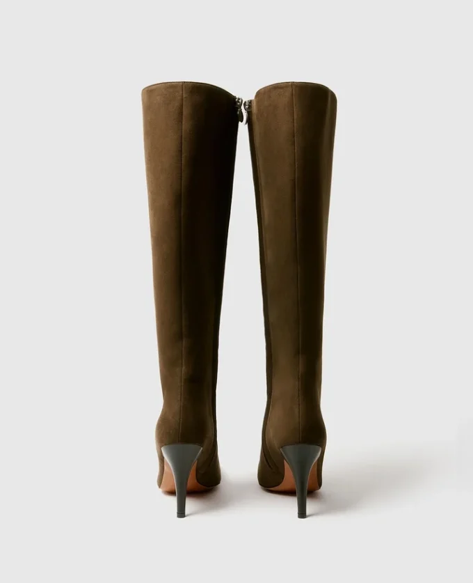 Square-Toe Suede Knee-High Stiletto Boots Square-Toe Suede Knee-High Stiletto Boots